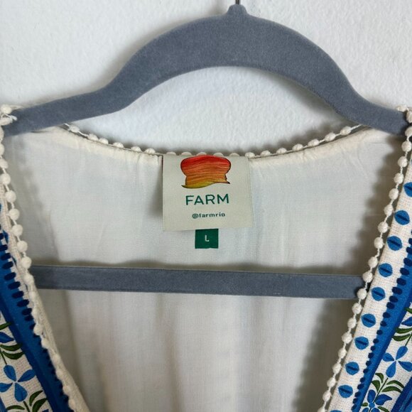 Farm Rio Off White Macaw Flight Maxi Dress L Boho Linen Blend Tiered Summer - Picture 7 of 14